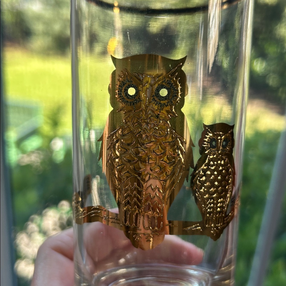 Culver Ltd. 22kt Gold Owls Highball Cocktail Glasses Vintage 1950-60s Set of 3 - Picture 5 of 14